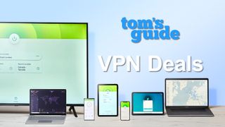 Banner showing different devices with VPN software, next to text that says &#039;VPN deals&#039;