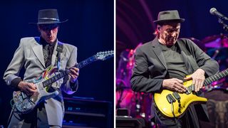 Steve Vai and Adrian Belew performing onstage with the Beat