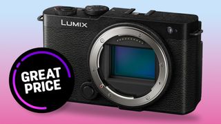 Panasonic Lumix S9 on a blue to pink gradient with a &#039;Great Price&#039; roundel 