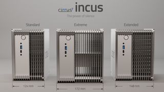 Cirrus7 Incus Mini PC sizes, all passively-cooled.