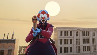 Vindicta wearing a clown mask