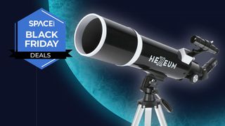 The hexeum AZ80600 telescope on a planetary background with a Space.com black friday icon