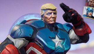 Captain America body from Marvel Rivals with Trump head on it