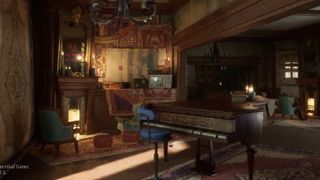 Tease for Hinterland Games&#039; new survival game - a piano and fireplace in a dilapidated living room