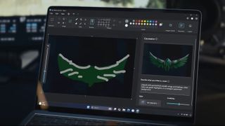 Surface Laptop 7 using Cocreator in Paint to design a new Falcon suit in Captain America.