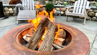 Fire pit in backyard