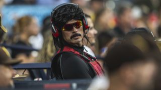 SAN DIEGO, CA - JULY 25: Video-game streamer Dr DisRespect sits in the stands during the game as the San Diego Padres face against the Pittsburgh Pirates on July 25, 2023 at Petco Park in San Diego, California. (Photo by Matt Thomas/San Diego Padres/Getty Images)