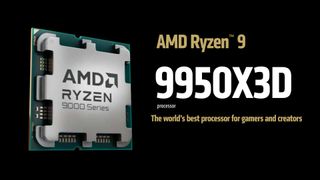 An AMD Ryzen 9 CPU product image with its name next to it, claiming it&#039;s the best CPU for gaming and content creation