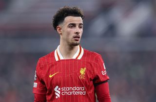 Curtis Jones of Liverpool during the UEFA Champions League 2024/25 League Phase MD4 match between Liverpool FC and Bayer 04 Leverkusen at Anfield on November 05, 2024 in Liverpool, England.