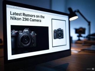 Fake AI image of clickbait website generating fake Nikon rumors with AI from the nikonrumor.com website