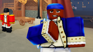 Hercules Mulligan posing for the camera in Hamilton Simulator.