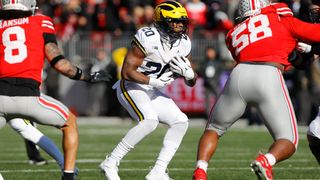 Michigan Wolverines running back Kalel Mullings (20) carries the ball during the game against the Ohio State Buckeyes