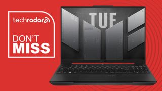 The Asus TUF Gaming A16 on a red background with the text &#039;DON&#039;T MISS&#039;.