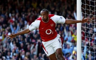 Thierry Henry celebrates after scoring for Arsenal against Chelsea in October 2003.