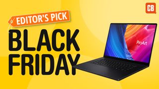 An ASUS ProArt P16 on a Black Friday poster saying &#039;Editor&#039;s Pick&#039;