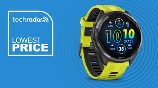 Garmin forerunner on a blue background with the text &quot;lowest price&quot;