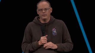 Epic Games CEO Tim Sweeney speaking Unreal Fest 2024 in Seattle