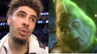 LaMelo Ball and Grinch split image