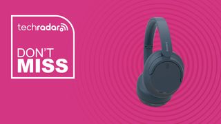 slate blue Sony WHCH720N Wireless Noise Canceling Headphones on pink background with TechRadar don&#039;t miss icon