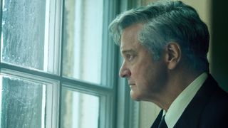 Jim Swire (Colin Firth) looks out of a window in Peacock&#039;s &quot;Lockerbie: A Search for Truth&quot;