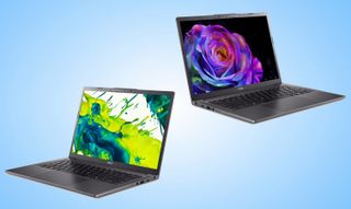 Acer Swift Go laptops from CES 2025 on a blue background