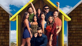 Sammi, Vinny, Angelina, Deena, Mike, Jenni, Pauly, Snooki and Ronnie in key art for Jersey Shore: Family Vacation season 7