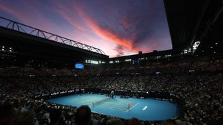 Melbourne Park stadium during a 2024 sunset match of the Australian Open