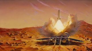 An artist&#039;s depiction of a Mars sample-return mission.