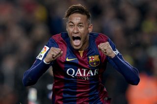 Neymar celebrates a goal for Barcelona against Atletico Madrid in January 2015.