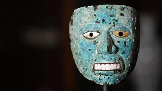 A 16th-century mask made out of wood and tiled with turquoise may represent Xiuhtecuhtli, the Aztec god of fire.