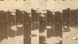 a series 10 photos showing cigar-sized tubes lying on gravelly martian ground