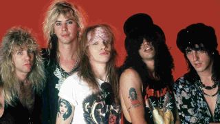 Guns N’ Roses posing for a photograph in 1987