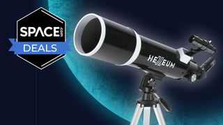 The hexeum AZ80600 telescope on a planetary background with a Space.com deals icon