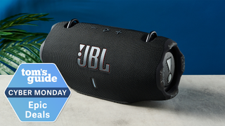 a black gorpcore speaker the JBL xtreme 4 with a tom&#039;s guide cyber monday deals badge