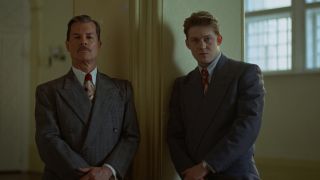 Guy Pierce and Joe Alwyn in The Brutalist