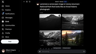 A screenshot of X Grok with generated images on the screen