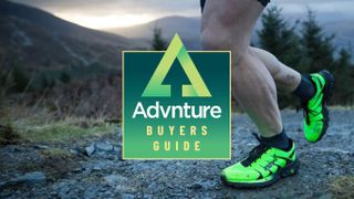 Runner wearing Inov8 trail flys with Advnture buyers guide logo