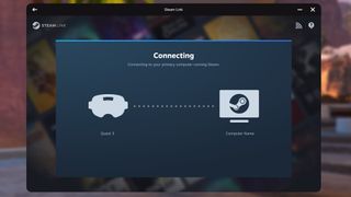 Steam Link software screen connecting to Meta Quest 3 VR headset