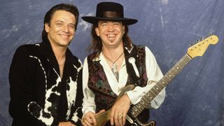 Photo of Jimmie VAUGHAN and Stevie Ray VAUGHAN; with his brother Jimmie Vaughan