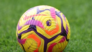 : A detailed view of a Nike Flight match ball used for today&#039;s Premier League matches.