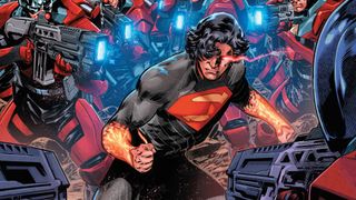 Superman battles the Peacemaker army on the cover of Absolute Superman #2.