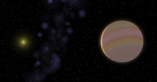 Artist depiction of Jupiter-like planet, star hd 32963