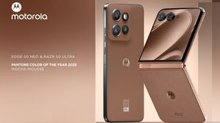 The Motorola Razr Plus (2024) in a Mocha Mousse color.