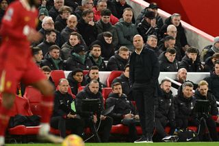 Liverpool&#039;s Dutch manager Arne Slot looks on during the English Premier League football match between Liverpool and Fulham at Anfield in Liverpool, north west England on December 14, 2024.