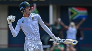  Marco Jansen of South Africa celebrates as he hits the winning runs to win the match during day 4 of the 1st Test match between South Africa and Pakistan at SuperSport Park on December 29, 2024 in Centurion, South Africa.