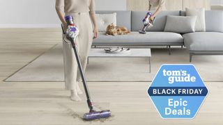 Person hoovering with the Dyson V8 Plus