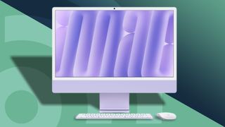 An Apple iMac, the best all-in-one computer, against a techradar background.