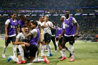 Adryelson of Botafogo celebrates with teammates after scoring the teams third goal during a match between Palmeiras and Botafogo as part of Brasileirao 2024 at Allianz Parque on November 26, 2024 in Sao Paulo, Brazil. 