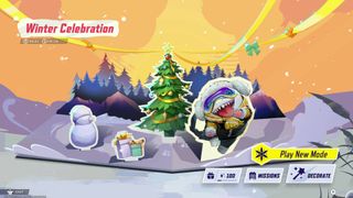 Marvel Rivals Winter Celebration event card menu with jeff the land shark and snowman