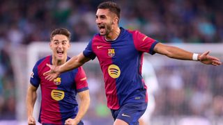 Ferran Torres of FC Barcelona celebrates in a match ahead of Borussia Dortmund vs Barcelona live stream in the Champions League